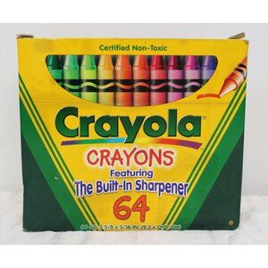 Vtg 1997 Binney & Smith Crayola 64 Pack Crayons Box Built In Sharpener Non Toxic